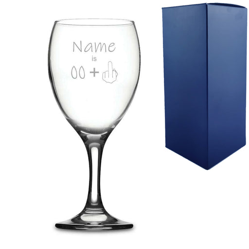 Engraved Funny Wine Glass with Name Age +1 Design Image 1