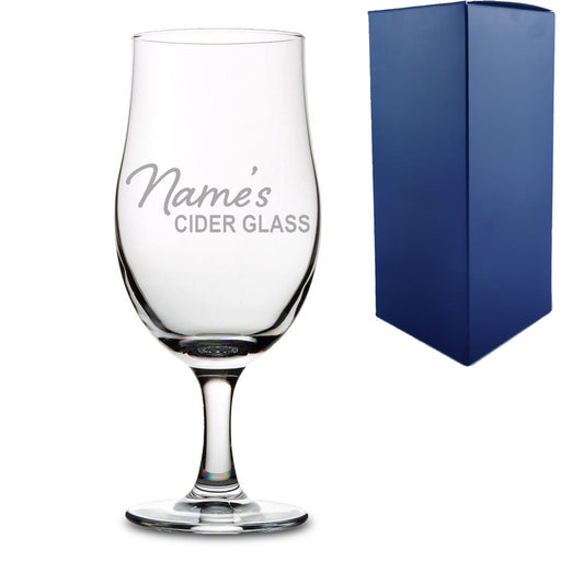 Engraved Stemmed Pint Glass with Name's Cider Glass Design Image 1