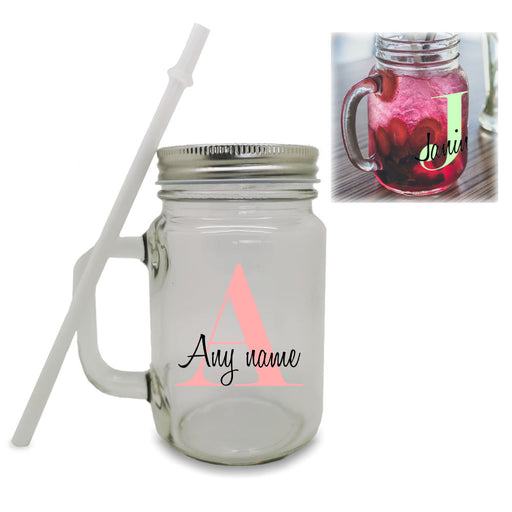 Colour Printed Mason Jar with Initial and Name Design Image 1