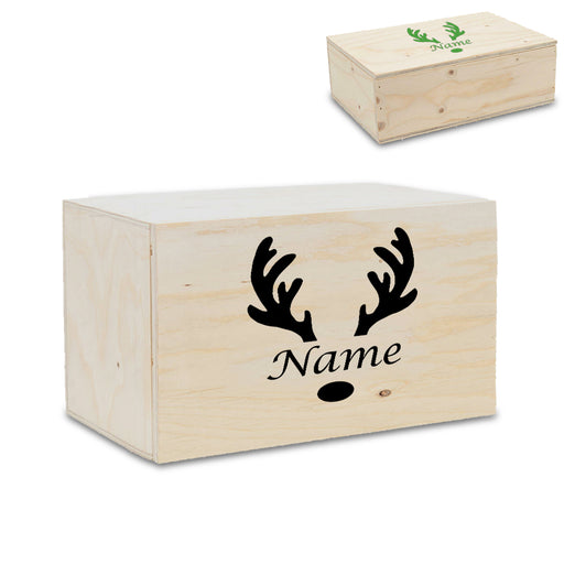 Wooden Christmas Eve Box with Reindeer Antlers Design Image 1