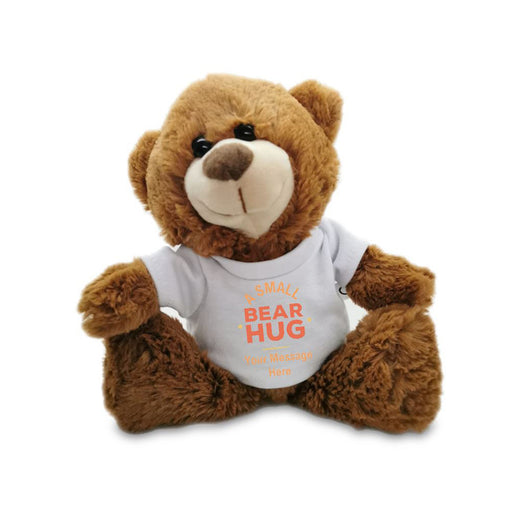 Soft Dark Brown Teddy Bear Toy with T-shirt with Small Bear Hug Design Image 1