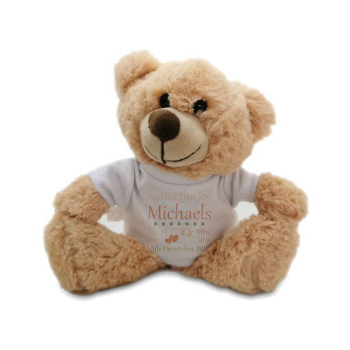 Light Brown Teddy Bear Toy with T-shirt with Newborn Baby Design in Neutral Image 2