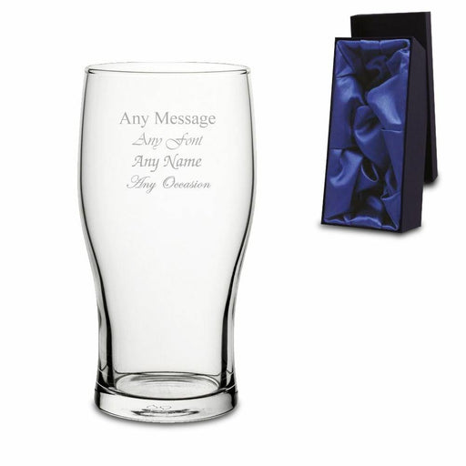 Engraved Tulip Pint Beer Glass with Premium Satin Lined Gift Box Image 1