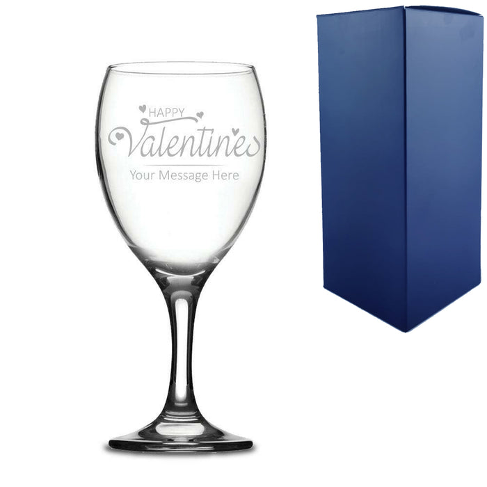 Engraved Wine Glass with Happy Valentines Design Image 1