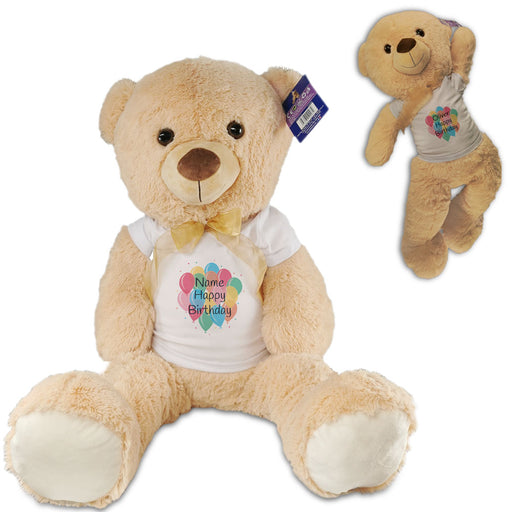 Large Teddy Bear with T-Shirt with Happy Birthday Balloons Design Image 1