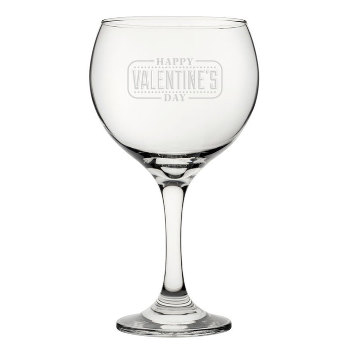 Happy Valentine's Day Bordered Design - Engraved Novelty Gin Balloon Cocktail Glass Image 2