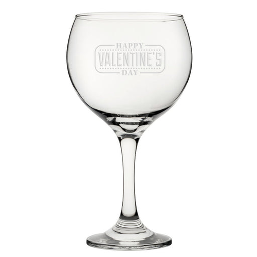 Happy Valentine's Day Bordered Design - Engraved Novelty Gin Balloon Cocktail Glass Image 1