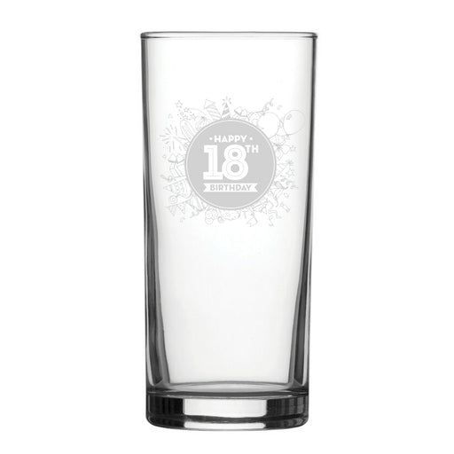 Happy 18th Birthday Round Design - Engraved Novelty Hiball Glass Image 2
