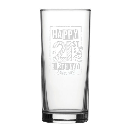 Happy 21st Birthday Bordered Design - Engraved Novelty Hiball Glass Image 1