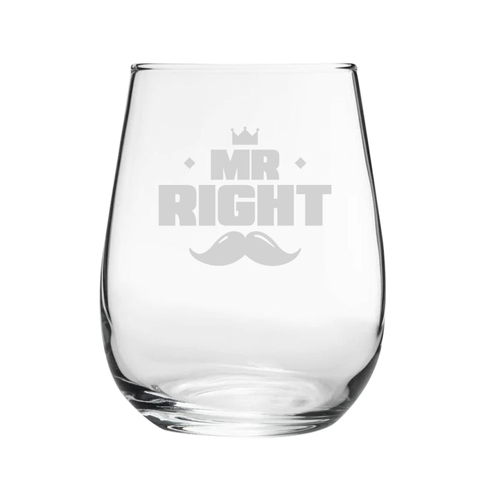 Mr Right - Engraved Novelty Stemless Wine Gin Tumbler Image 2