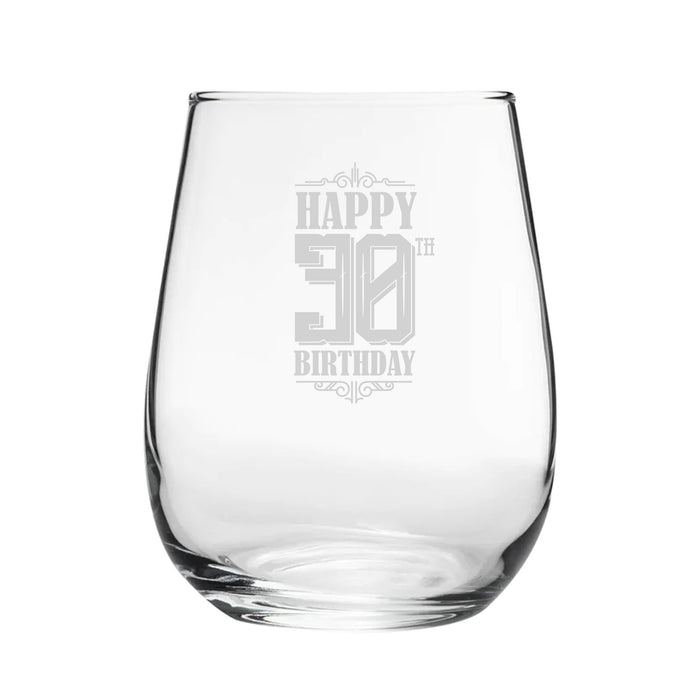 Happy 30th Birthday - Engraved Novelty Stemless Wine Gin Tumbler Image 2