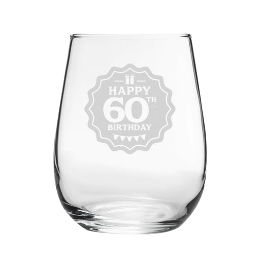 Happy 60th Birthday - Engraved Novelty Stemless Wine Gin Tumbler Image 1