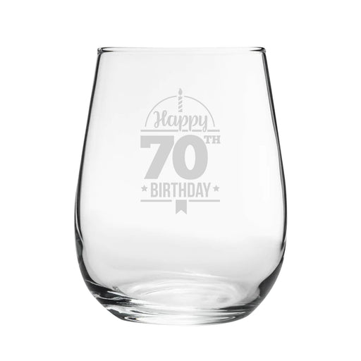 Happy 70th Birthday - Engraved Novelty Stemless Wine Gin Tumbler Image 1