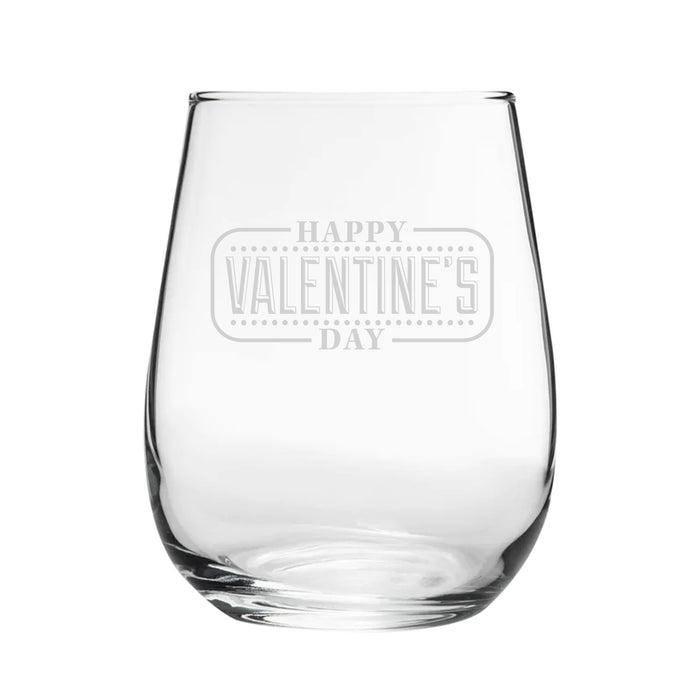 Happy Valentine's Day Bordered Design - Engraved Novelty Stemless Wine Gin Tumbler Image 1