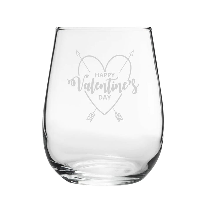 Happy Valentine's Day Heart Design - Engraved Novelty Stemless Wine Gin Tumbler Image 2