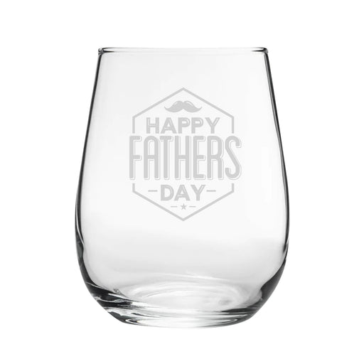Happy Fathers Day Moustache Design - Engraved Novelty Stemless Wine Gin Tumbler Image 1
