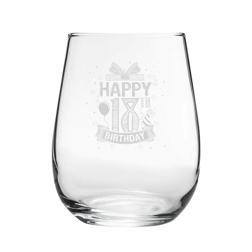 Happy 18th Birthday Present Design - Engraved Novelty Stemless Wine Gin Tumbler Image 2
