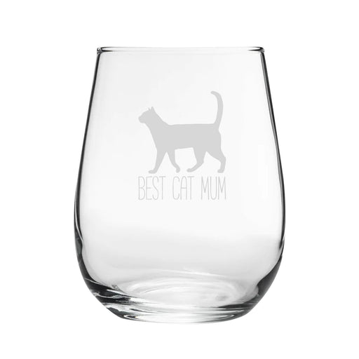 Best Cat Mum - Engraved Novelty Stemless Wine Gin Tumbler Image 1