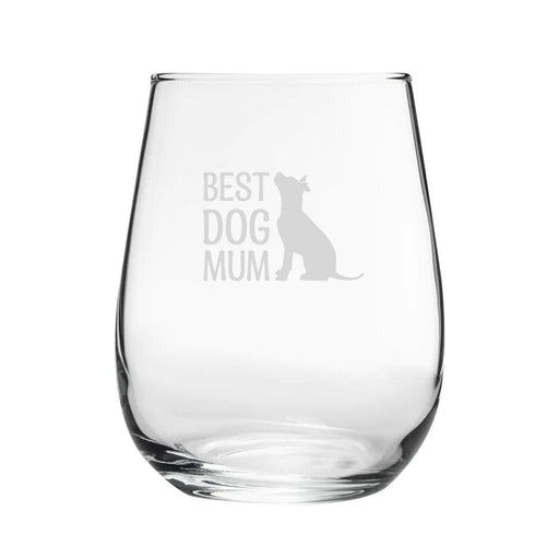 Best Dog Mum - Engraved Novelty Stemless Wine Gin Tumbler Image 1