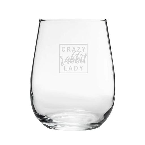 Crazy Rabbit Lady - Engraved Novelty Stemless Wine Gin Tumbler Image 1
