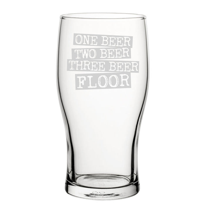 One Beer, Two Beer, Three Beer, Floor - Engraved Novelty Tulip Pint Glass Image 1
