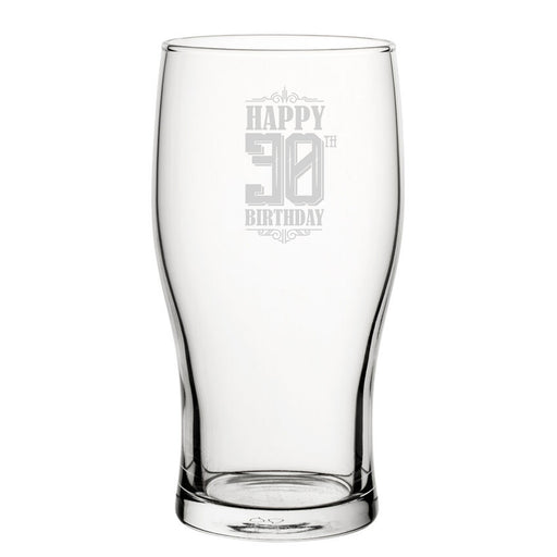 Happy 30th Birthday - Engraved Novelty Tulip Pint Glass Image 1