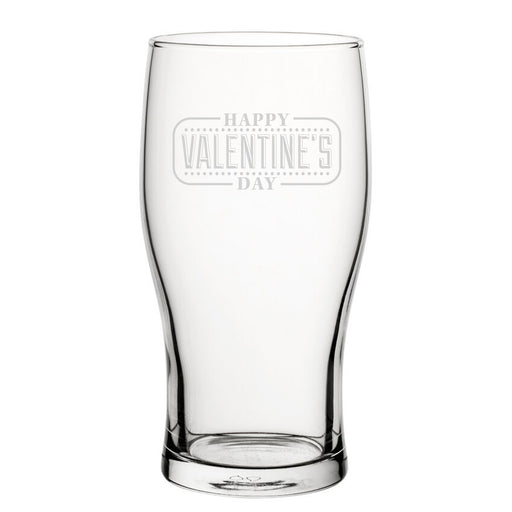 Happy Valentine's Day Bordered Design - Engraved Novelty Tulip Pint Glass Image 1