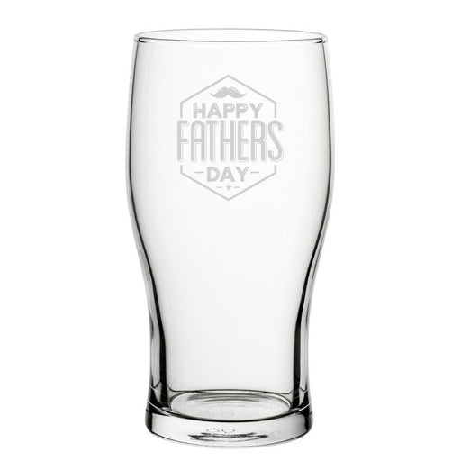 Happy Fathers Day Moustache Design - Engraved Novelty Tulip Pint Glass Image 1