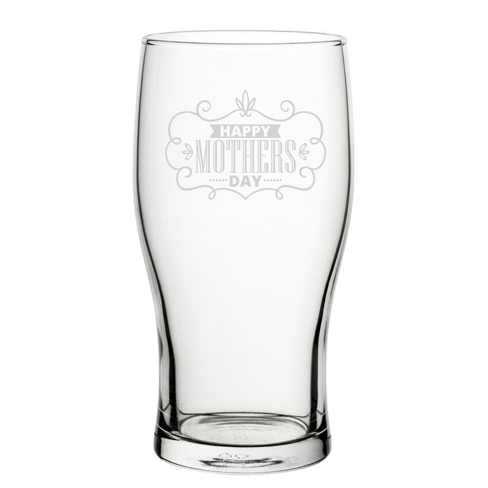 Happy Mothers Day Bordered Design - Engraved Novelty Tulip Pint Glass Image 2