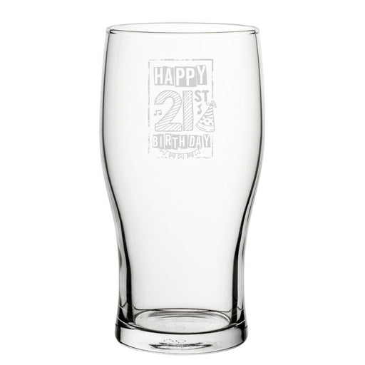 Happy 21st Birthday Bordered - Engraved Novelty Tulip Pint Glass Image 1
