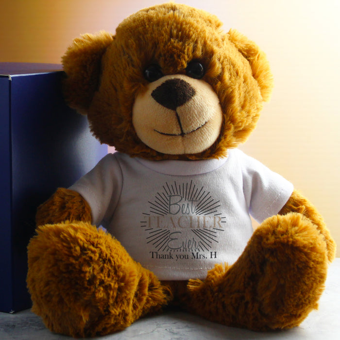 Dark Brown Teddy Bear with Best Teacher Ever Design T-Shirt Image 4