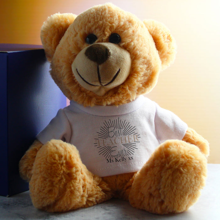 Cream Teddy Bear with Best Teacher Ever Design T-Shirt Image 4