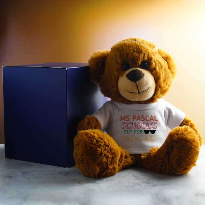 Dark Brown Teddy Bear with School's Out For Summer Design T-Shirt Image 3