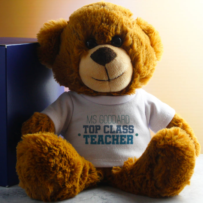 Dark Brown Teddy Bear with Top Class Teacher Design T-Shirt Image 4