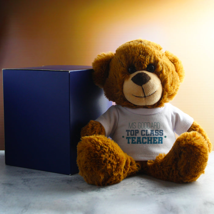 Dark Brown Teddy Bear with Top Class Teacher Design T-Shirt Image 3