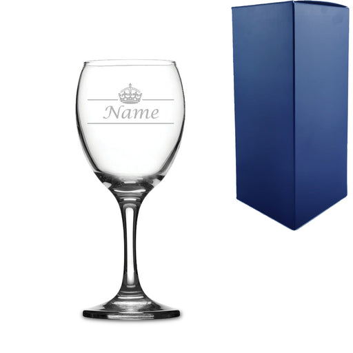 Engraved Novelty 9oz Imperial Wine Glass, Name and Crown Image 1