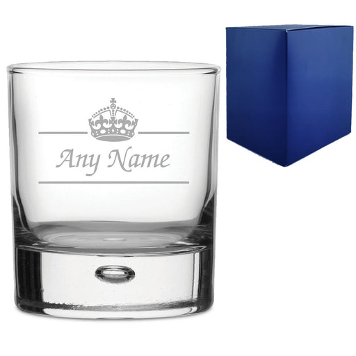 Engraved Novelty 11.5oz Bubble Whisky glass, Name and crown Image 1