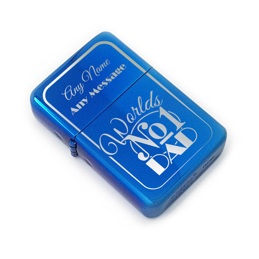 Personalised Engraved Worlds No1 Dad Blue Lighter