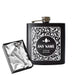 Engraved 6oz Black Hip flask with Fern leaf background Image 2