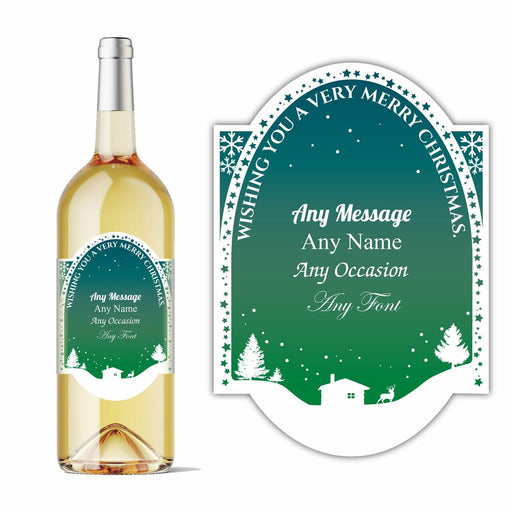 Personalised Christmas arch wine bottle label in green, Add any message. Image 2