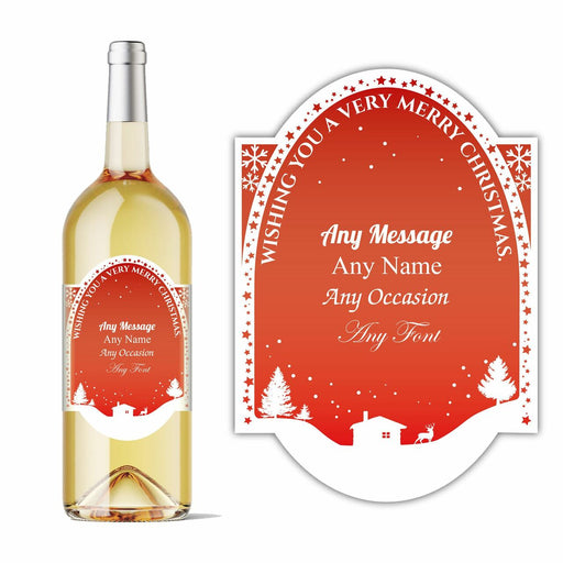 Personalised Christmas arch wine bottle label in red, Add any message. Image 1