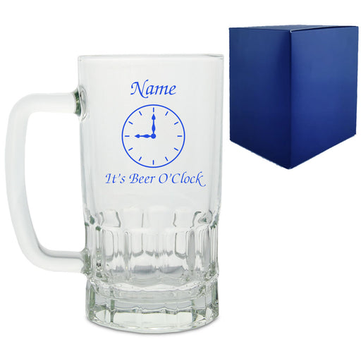 Personalised Glass Tankard, with beer o'clock design Image 1