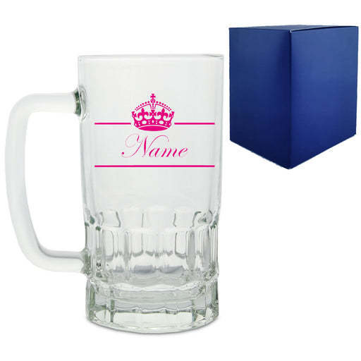 Personalised Glass Tankard, with any Name and crown design Image 1