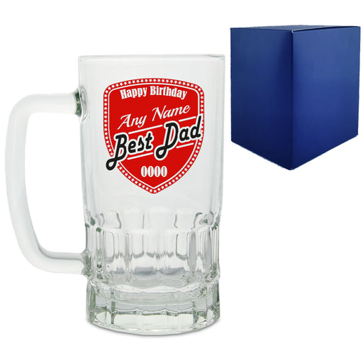 Personalised Glass Tankard, with Best Dad shield design Image 1