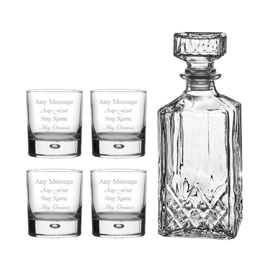 Set of 4 Engraved 11.5oz Bubble Whisky glasses and Prysm Decanter Image 1