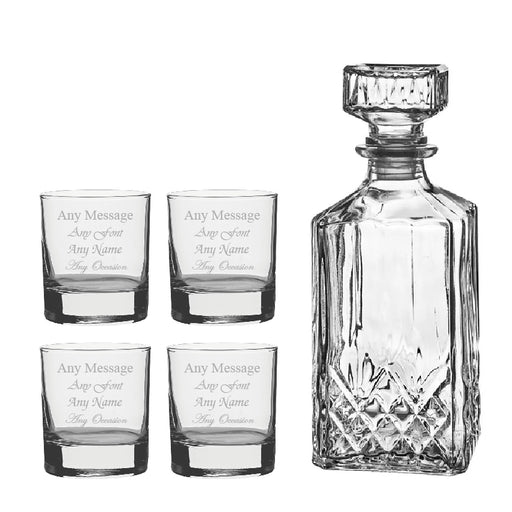 Set of 4 Engraved 11.5oz Side Whisky glasses and Prysm Decanter Image 2