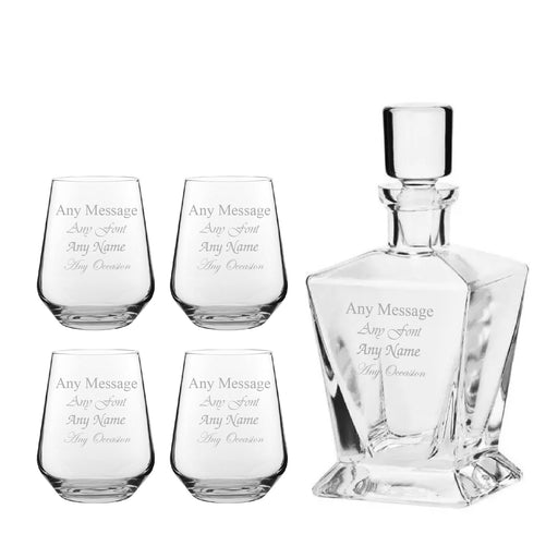 Engraved 4 x 345ml Tallo Tumblers and 750ml Tapered Square Decanter Any message Set Image 1