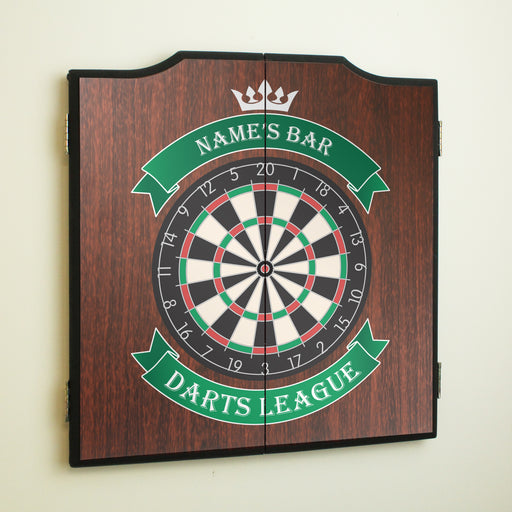 Personalised Home Dartboard, Cabinet and Darts Set with Names Bar Image 1