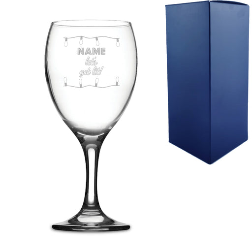 Engraved Christmas Wine Glass with Name, Let's get lit! Design Image 1