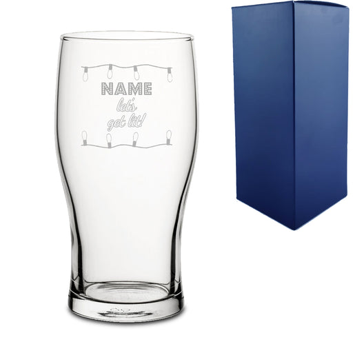 Engraved Christmas Pint Glass with Name, Let's get lit! Design Image 2